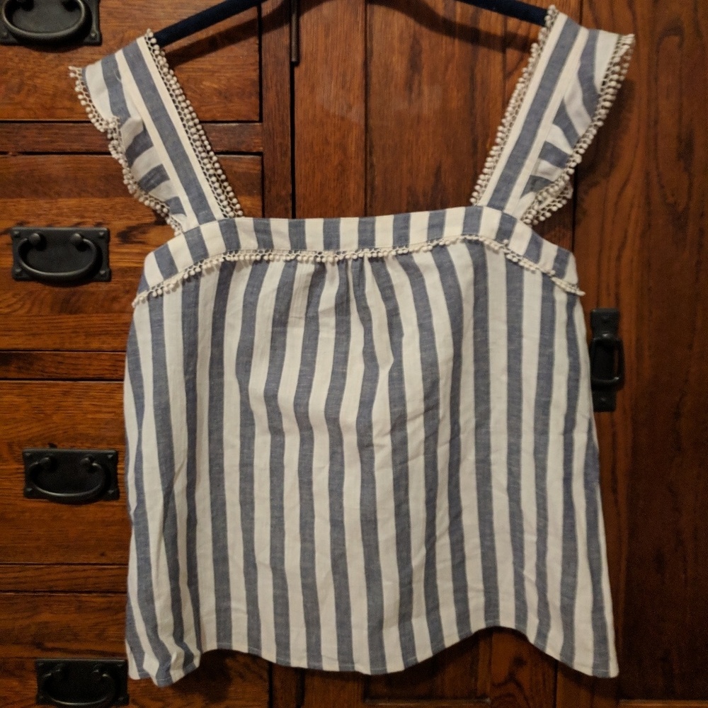 Blue and white striped Sezane Abby blouse.